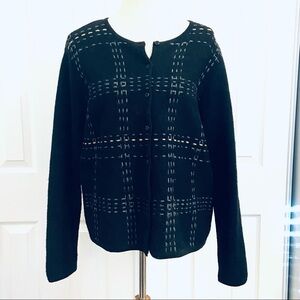 Villager Sport Black and Gray 100% Wool Button Cardigan Womens Sz L Warm Cozy
